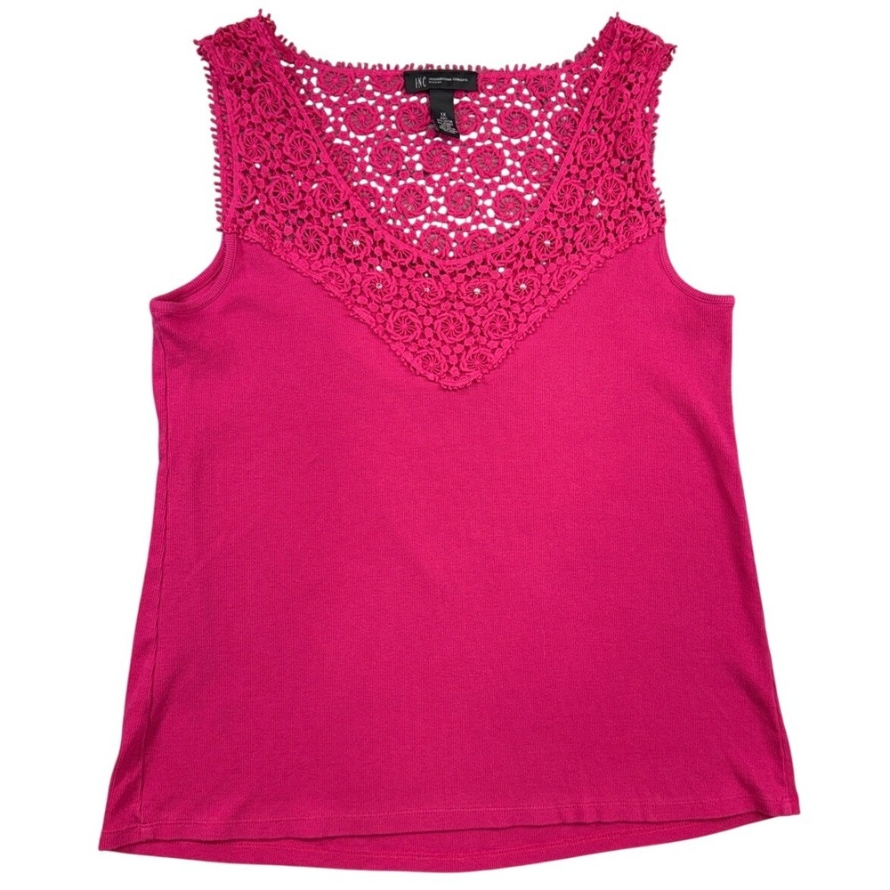 INC International Concepts Pink Crochet Lace Yoke Tank Top Plus Size 1X